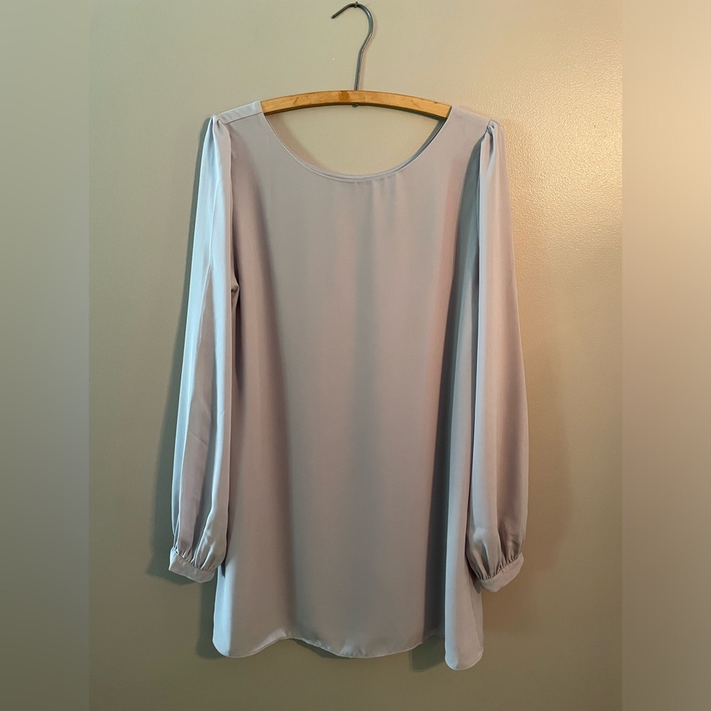Lulu’s Loose Fit Light Gray Dress Long Balloon Sleeves Button Cuff Lined Size L